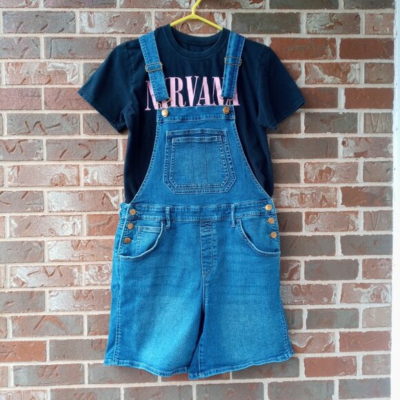 Seven7 Denim Cotton Stretch Jean Bib Overall Shorts Size 8 - Picture 1 of 9